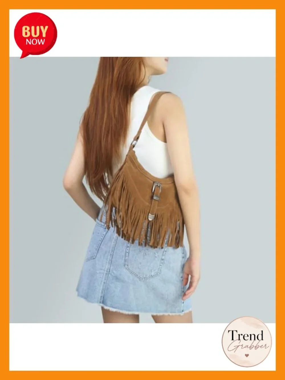 Vegan Suede Fringe Hobo Shoulder Crossbody Bag with Tassel